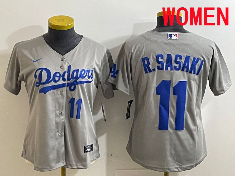 Women Los Angeles Dodgers #11 R.Sasaki Grey Game 2025 Nike MLB Jersey style 5->women mlb jersey->Women Jersey